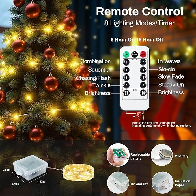pozzolanas 6 Pack Warm White Battery Operated String Lights with Remote - 7ft Waterproof Fairy Lights with 20 LEDs for Home, Mason Jar, Party, Wedding, Halloween, Christmas Decorations