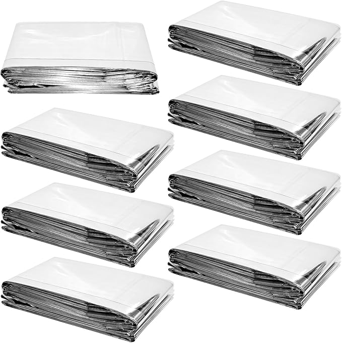 8 Pcs Emergency Mylar Thermal Blanket,High Reflectivity Survival Blanket,Reusable & Waterproof for Outdoor,Camping,Hiking,First Aid,Plant Growth,Garden Greenhouse (Silver)