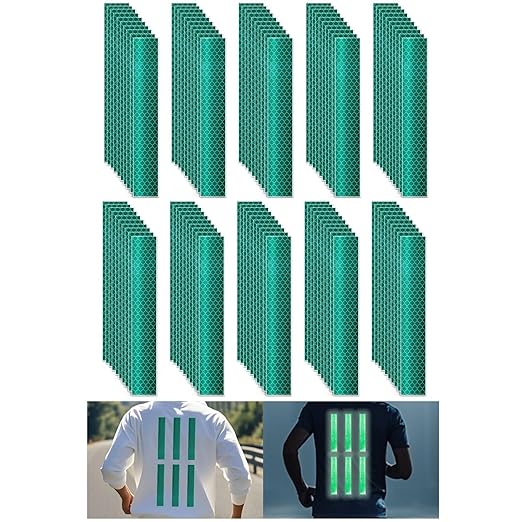 Non Fading Green Reflective Stickers 1 inch X 6 inch, Outdoor Waterproof High Visibility Warning Safety Adhesive Reflector Tape (100 Pcs)