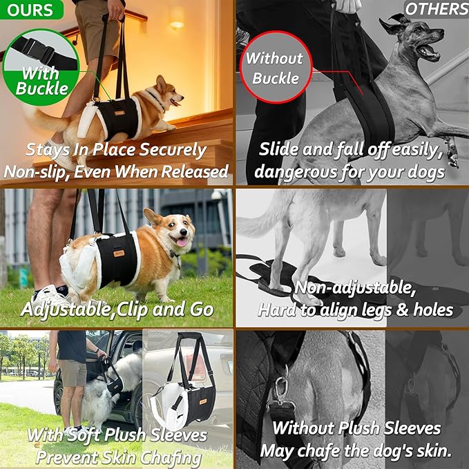 Dog Lift Harness Sling for Medium Dogs - Adjustable No-Slip Rear Leg Support with Padding & Back Fixed Buckle, Hip Dysplasia/ACL/TPLO Surgery Recovery Aid, Dog Sling for Injured,Disabled/Senior Dogs
