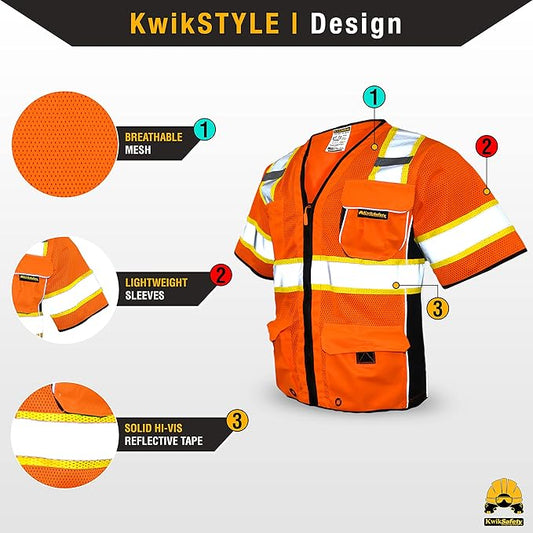 KwikSafety - Charlotte, NC - Men's & Women's Class 3 Safety Vest PPE Hi Vis Reflective ANSI OSHA