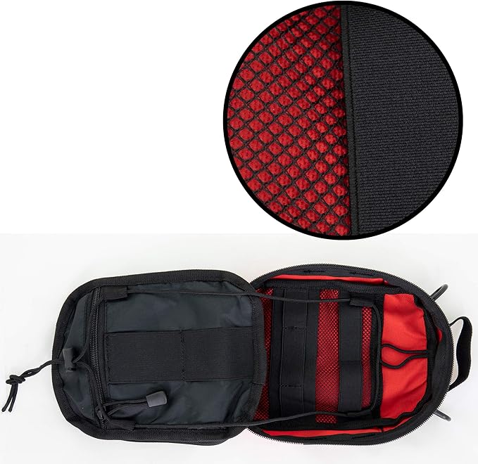 LINE2design First Aid (Ifak) Pouch EMS Bag - EMT Emergency Medical Trauma Pack Bags Tactical EDC Rescue Utility Gear IFAK Bags for Hiking Gunshot Stop Bleeding Includes USA Patch - Red