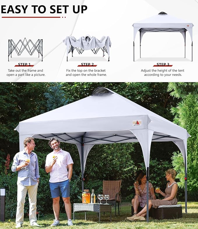 ABCCANOPY Outdoor Pop up Canopy Tent, 10x10 Instant Portable Canopy for Camping, Beach, Backyard, White