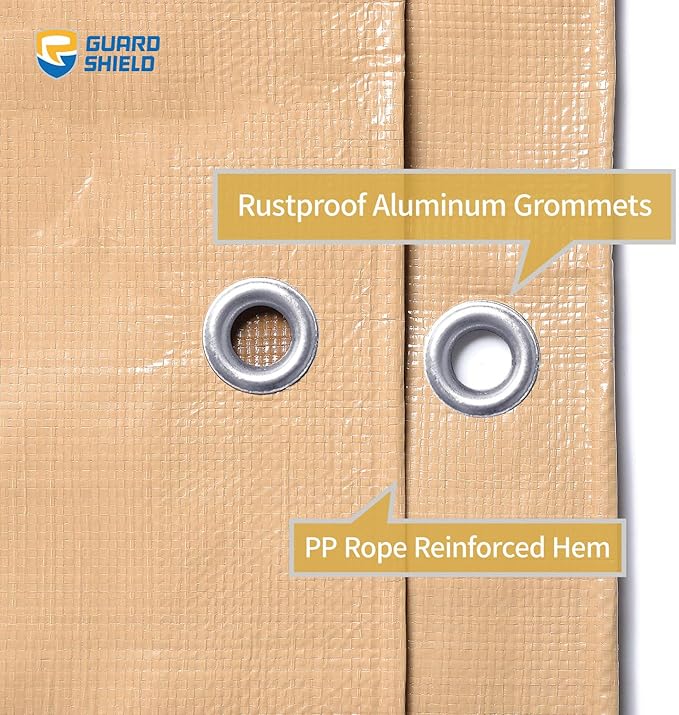 GUARD SHIELD Beige Tarp 12x12 Feet Large Tarps Heavy Duty Outdoor Tarpaulin Cover 12mil