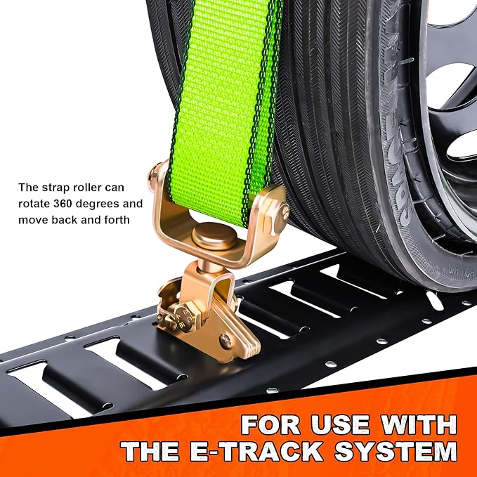 2" x 16' E Track Tire Straps with Fittings, 4 Pack, Car Tie Down Straps for Trailers, Over The Wheel Ratchet Strap with Rubber Blocks, Vehicle Auto Tie Down Kit for Hauling Oversize Tires