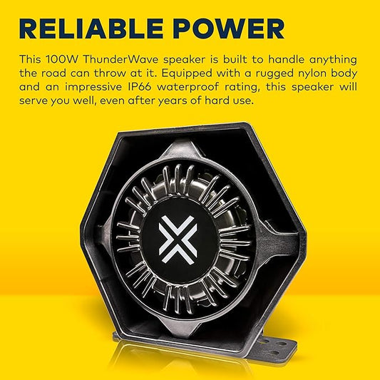 ThunderWave 100W Compact Siren Speaker [126-134 dB] [500-5,000 Hz] [IP66 Waterproof] [Universal Fit Compatible] Police Siren Speaker for Emergency Fire Vehicles POV UTV
