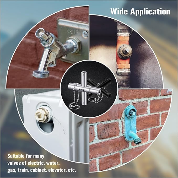 4 Way Sillcock Water Key, 1/4", 9/32", 5/16", 11/32", 2-Pack Steel Multi-Function Utility Key with Keychain for Sillcocks Faucets Valves Spigots, Silver & Black