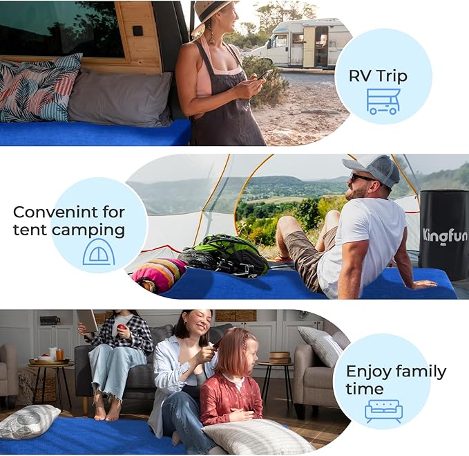 Kingfun 3 Inch CertiPUR-US Memory Foam Camping Mattress, Waterproof Roll up Sleeping Pad for Adults, Comfortable Thick Floor Sleeping Mats for Car Truck Tent with Removable Travel Bag