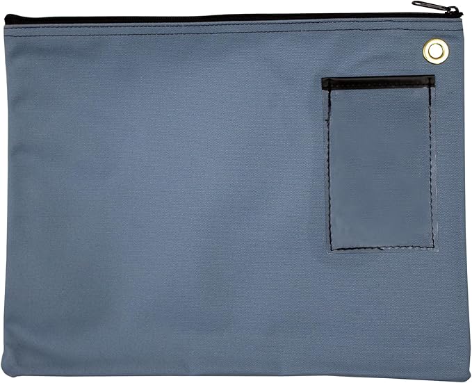 Interoffice Transit Mailbag, Canvas Envelope, Grommet for Padlock & Zip Tie, Large Zipper Pouch, Sack for Documents, 14 x 11 inch (Gray Blue)