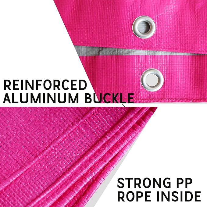STARPYNG-12 Mil Pink/Silver 6x8 Feet Tarp-Heavy Duty Poly Tarp-Cover,Waterproof, UV Resistant, Weather Resistant, Cover Cars, Boats, Courtyards,Camping