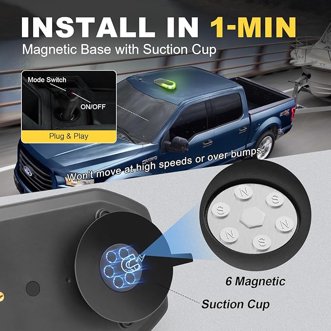 Agrieyes Magnetic Strobe Light for Trucks, 68 LED Amber Emergency Light Bar for Vehicles, Smoked LENS Beacon Flashing Warning Security Caution for Plow Snow Trailer Safety Waterproof White Green