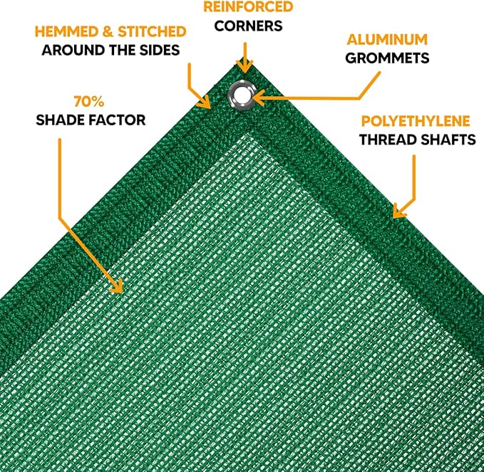 UV Resistant Green Mesh Tarps 10' x 12' - Rip & Tear Proof Resistant Polyethylene Mesh for Plant Garden, Greenhouse House Patio, Car, Truck, Boat or RV, 70% Sunblock Shade