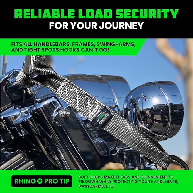 Rhino USA Soft Loop Tie Down Straps (4-Pack) - 1.6 Inch x 17 Inch (5,000 lbs Break Strength) Heavy Duty Motorcycle Handlebar Straps for use with Ratchets for ATV, UTV, Dirt Bike (Gray)
