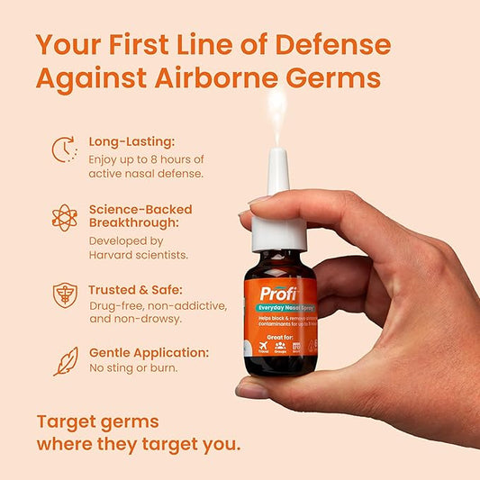 Profi™ Everyday Nasal Spray - Helps Defend Against Airborne Germs and Allergies, Lasts Up to 8 Hours, Advanced Nasal Spray for Air Travel, Work, Conferences & Indoor Gatherings - 90 Sprays, 0.36 FL OZ