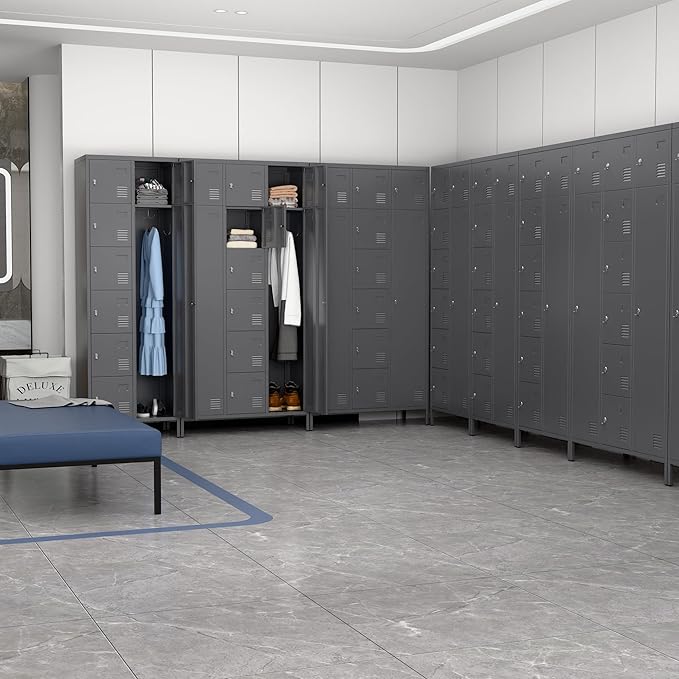 Metal Lockers for Employees with 10 Doors, 72" H Steel Lockable Storage Lockers with 6 Hooks and 10 Card Holder for Office, Home, Gym, School, Employees, Dark Grey