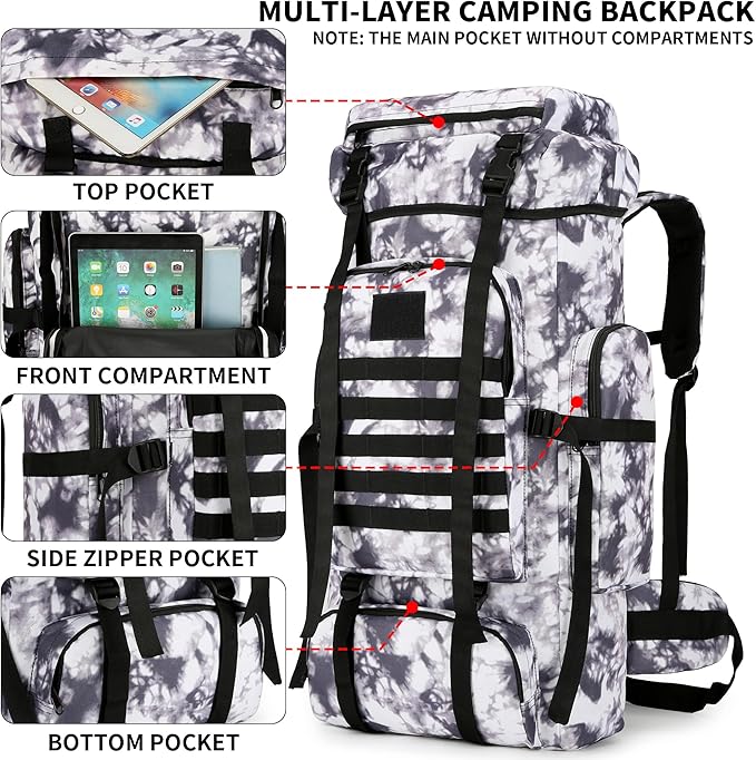 Hiking Backpack for Men 70L/100L Camping Backpack Military Rucksack Molle 3 Days Assault Pack for Climbing