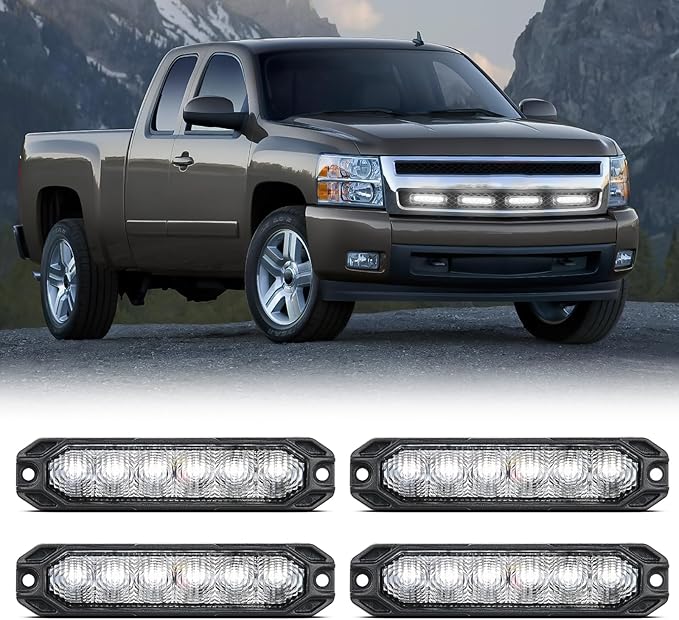 Nilight 6LED Emergency Strobe Lights 4PCS Ultra slim Surface Mount Hazard Caution Light bar 12-24V Sync Feature Warning Flashing Light kit for Truck Car Vehicle ATV SUV UTV White