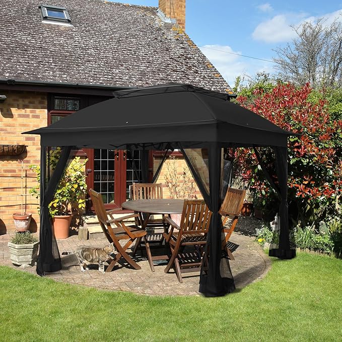 COOS BAY 11x11 Pop Up Instant Gazebo Tent with Mosquito Netting Outdoor Canopy Shelter with 121 Square Feet of Shade (Black)