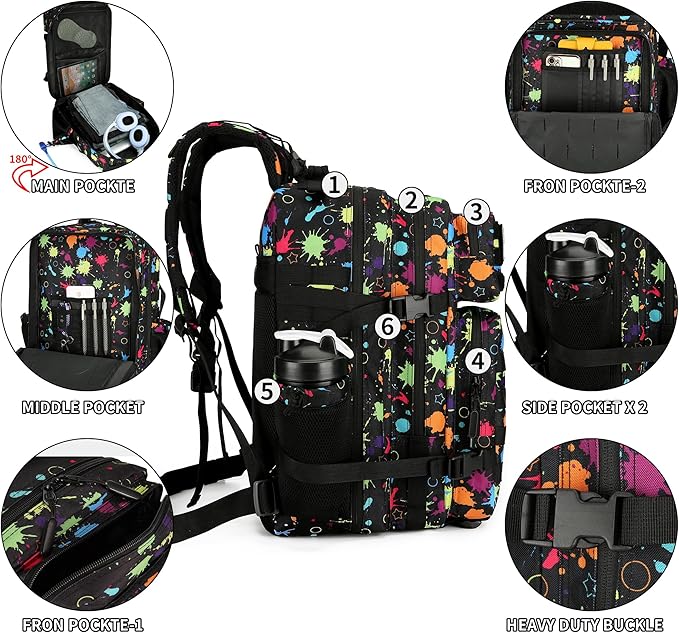25L Tactical Backpack for Men and Women Small Military Tactical Backpack Heavy Duty Molle Assault Pack Daypack for Hiking Camping Travel Work Gym Outdoors (Fluorescent Tie Dye)