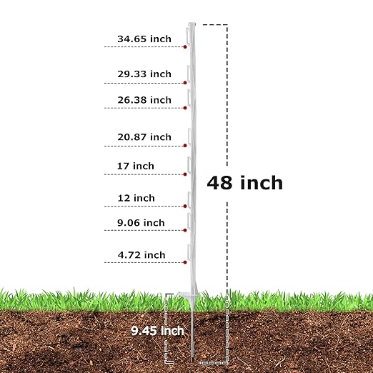 50 Pack Electric Fence Posts, 48 Inch Plastic Step in Fence Post, Temporary Fence Posts for Farm Protection and Livestock, White
