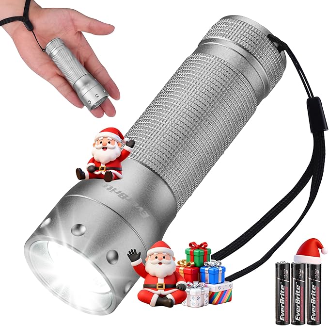 EverBrite Mini Flashlight, Zoomable LED Flash Light, 3 Modes, 3AAA Batteries Included, Handheld Small Flashlight for Camping, Emergency, Home, Christmas Gifts – Grey