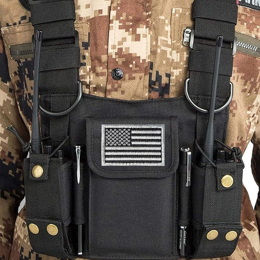 Radio Shoulder Holster Chest Harness Holder Vest Rig for Two Way Radio Chest Front Pack Pouch Walkie Talkie Case with Front Pouches for Kenwood Arcshell Retevis Baofeng UV-5R F8HP UV-82