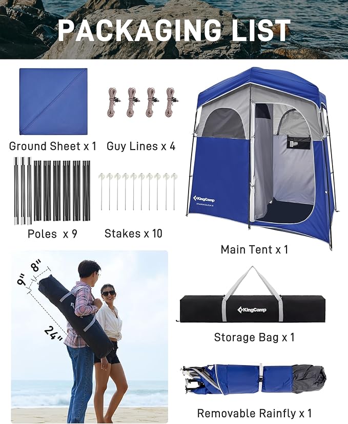 KingCamp Shower Tent, Portable Privacy Tent Outdoor Camping 1/2 Room Toilet Tents with Shower Bag & Dressing Room for Beach, Camping & Hiking