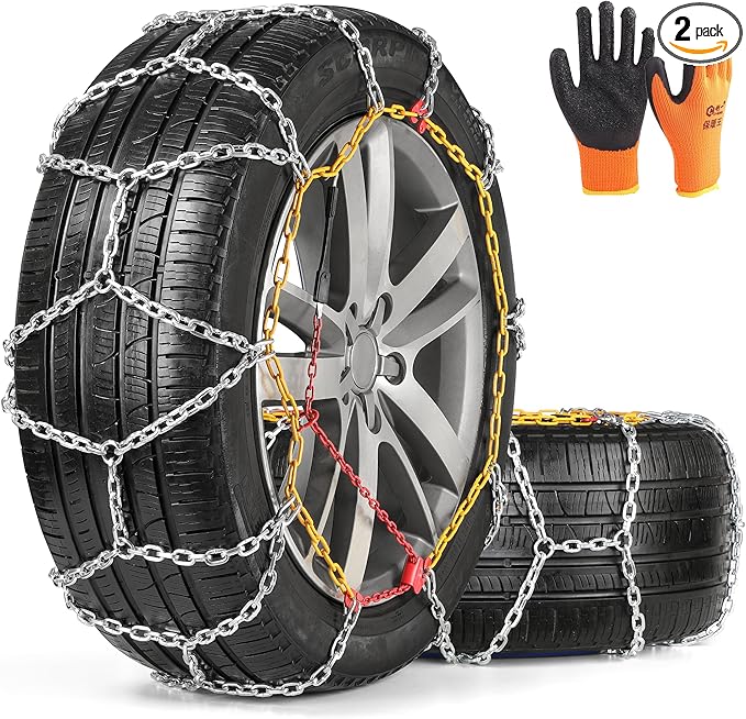 Snow Chains, Thickened and Wear-Resistant High Carbon Steel Anti Slip Tire Chain for Light Truck, Pickups, and SUVs, Set of 2 (4WD-50)
