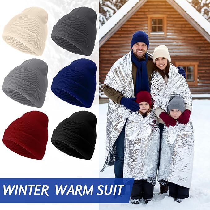 Suhine 72 Pcs Homeless Care Package Supplies Bulk Winter Emergency Blanket Glove Beanies Scarves Sock Drawstring Bag Unisex