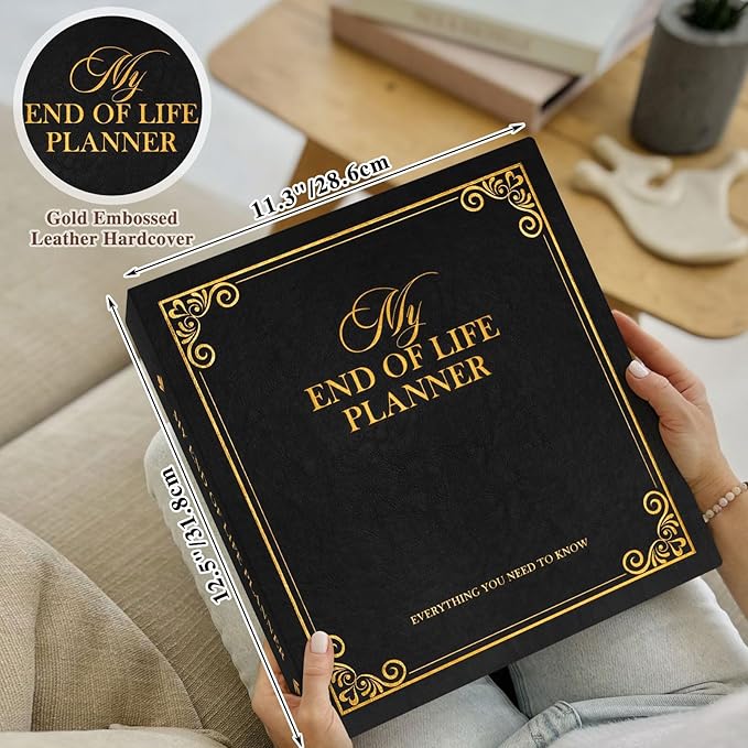 Lanpn End of Life Binder Organizer Death Planner 8.5"x11", Final Wishes & Estate Document Folder with 8 Dividers & 10 Letter Size Binder Pockets, When I Die Journal Before Death Life Plan Book, Black