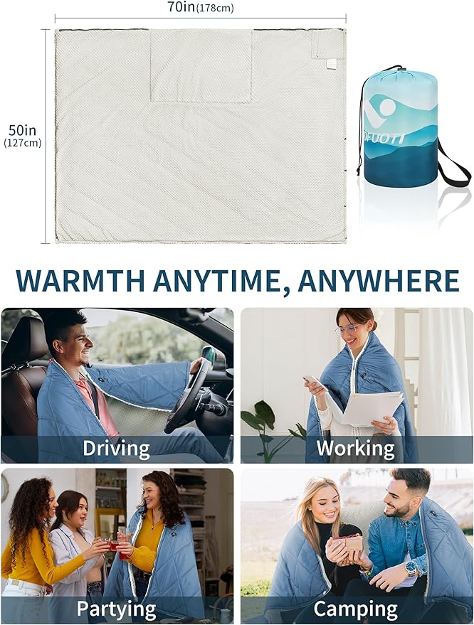 Heated Blanket Battery Operated,12V Cordless heating pad with 15000 battery,Heated Shawl Throw Blanket,Wearable Heated Blanket,Sherpa Lining,3 Heating Set for Car,Camping,Backpacking,Hiking,Travel