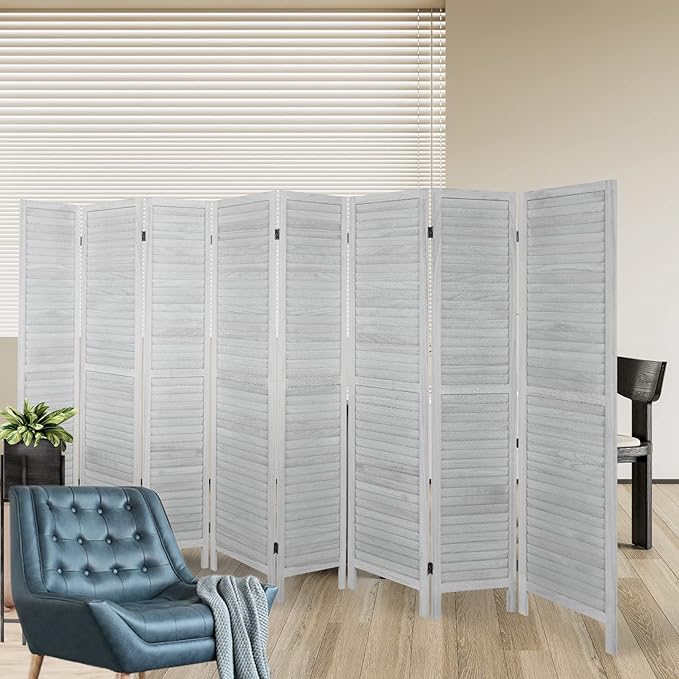 ECOMEX 8 Panel Wood Room Divider 5.6ft.Tall Folding Privacy Screen Panels, Room Divider Wall, Divider for Room Separation, Partition Room dividers and Effectively Block Sight(White)