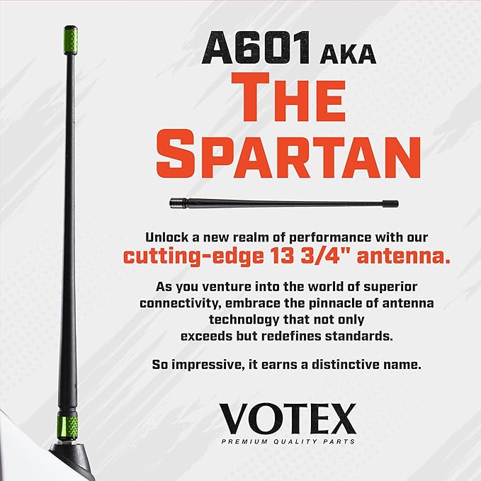 Votex - The Spartan - 13 3/4 Inch Short Flexible Rubber Antenna fits Chevrolet Silverado 1500, 2500, 3500 | GMC Sierra 1500,2500,3500 - Green Carbon Fiber Trim - Tuned Internal Copper Coil