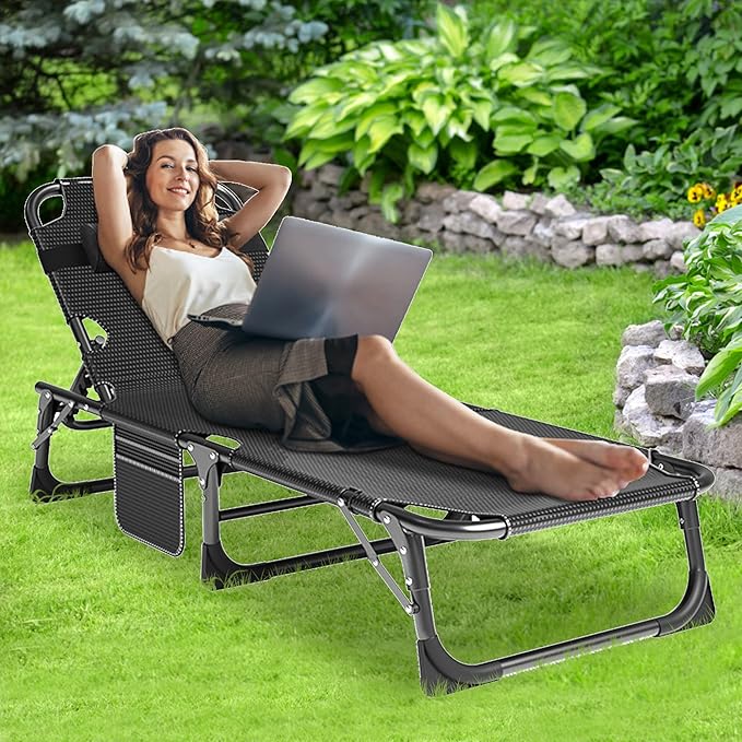 ABORON Patio Lounge Chair, Folding Guest Bed Cot for Adults, 500LB Heavy-Duty Capacity, Portable Extra Bed with Comfort Mat, Quick Fold Design for Indoor Guest Stays & Temporary Use