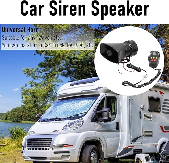 Car Horn Public - Address Speaker, DC12V Siren Sound System for Motorcycle and Off - Road Vehicle, 100W Loud Alarm with PA Mic and Installation Kit, Compatible with Car