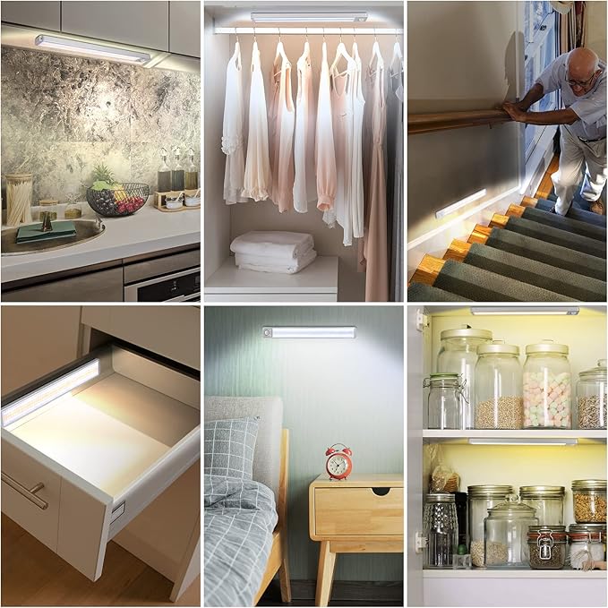 Under Cabinet Lights Rechargeable Under Counter Lights for Kitchen, 188 LED Closet Light Motion Sensor Light Indoor, Dimmable Magnetic Under Cabinet Lighting, 2-Pack