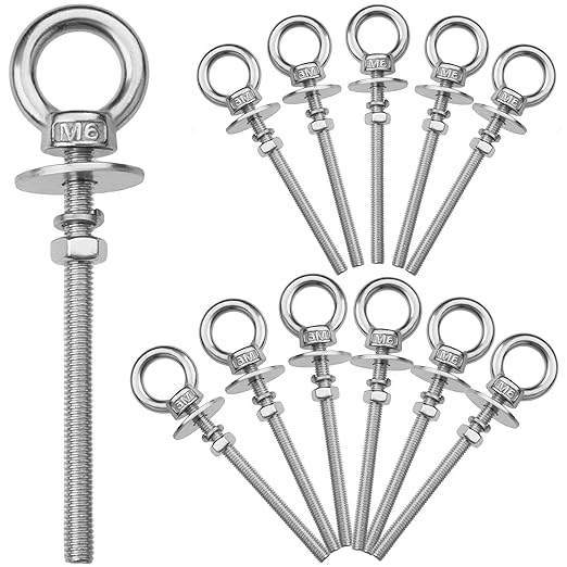 12 Pack M6 Stainless Steel Eye Bolts with Nuts, 1/4" x 3" Long Lifting Ring Eye Bolt， Eye Bolts Heavy Duty for Hang Tie Down Outdoor (12, M6x77mm (1/4"x3"))