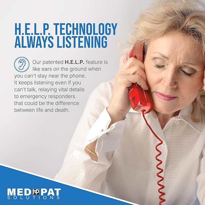 Med-Pat FIRST by TAFEA Emergency One-Touch Dialer - Instant Lifeline - H.E.L.P. Technology Emergency Response - Patented Enhanced Microphone - Increase Distance to Hear Background Noise - Crisis Phone
