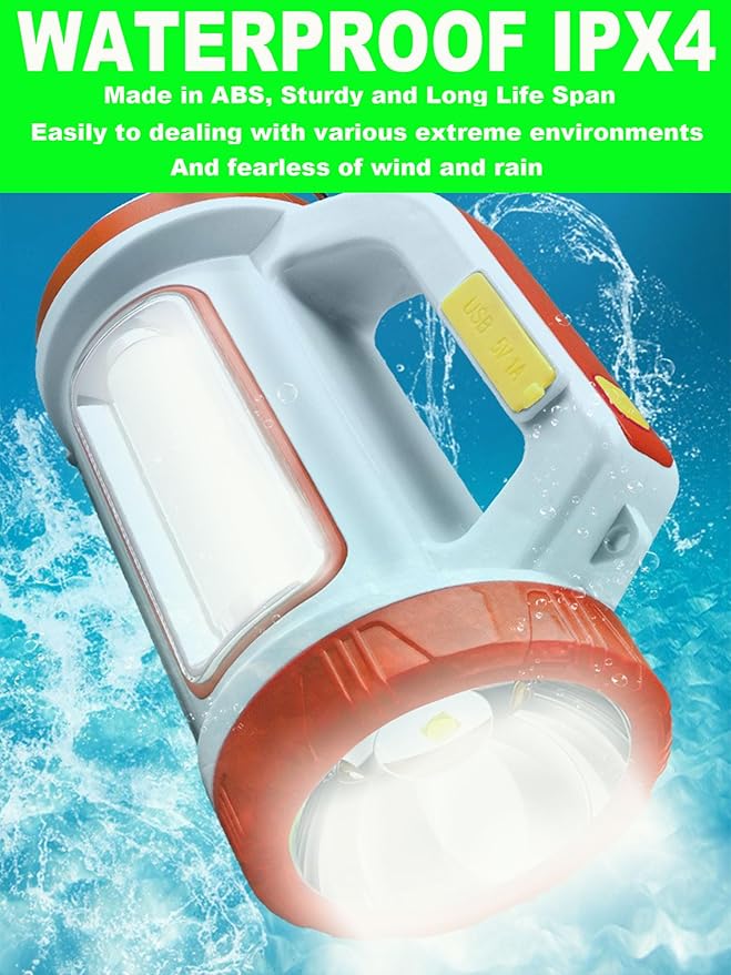 SUYOOULIN Solar Rechargeable LED Flashlight Lantern, Super Bright 10000LM Handheld LED Spotlight Searchlight, Multifunction Camping Lantern Work Light, 5 Light Modes, Waterproof for Emergency, Home