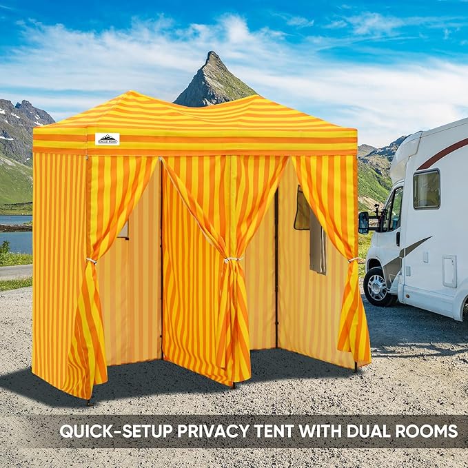 EAGLE PEAK Outdoor Changing Room 8x4, 2 Room Pop Up Portable Changing Room, Sun Shelter, Pop Up Changing Tent for Beach or Pool,Portable Dressing Room for Photoshoots (Yellow/Orange)