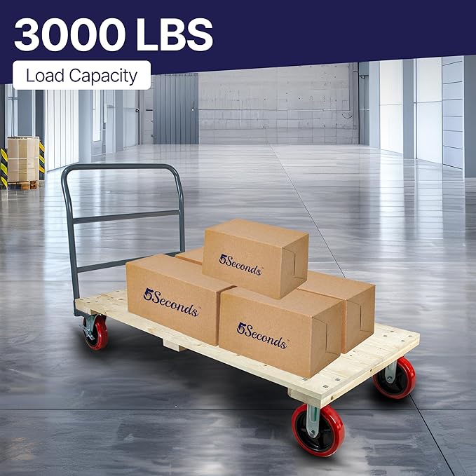 Heavy Duty Hardwood Flatbed Platform Cart – 60” x 30” Industrial Dolly Hand Push Truck with 3000Lb Capacity, 8'' Swivel Locking Wheels – Super Heavy Duty Commercial Moving