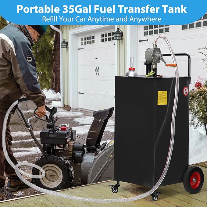 Upgraded 30 Gallon Fuel Caddy, Manual Hand Pump & Easy-Roll Wheels, Heavy-Duty UV-Resistant Steel Tank for Gas & Diesel, Portable Fuel Storage for Tractors, Mowers, Boats