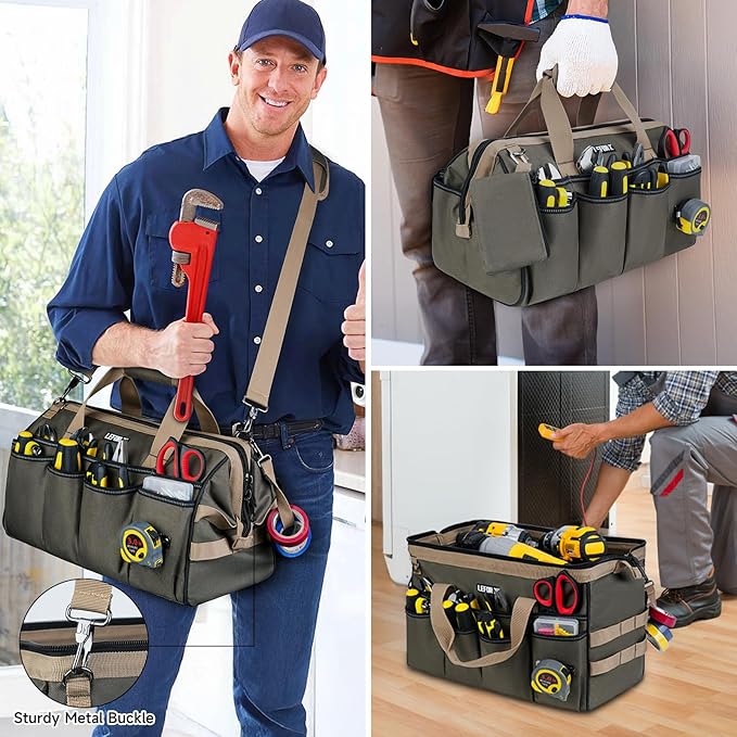 Tool Bag,16-Inch Heavy Duty Tool Bags for Men,27 Pockets Tool Box Organizer Storage,Wide Mouth Toolbag Tools Tote Carrying Case for Dad,Mechanic,Electrician,Bag Only