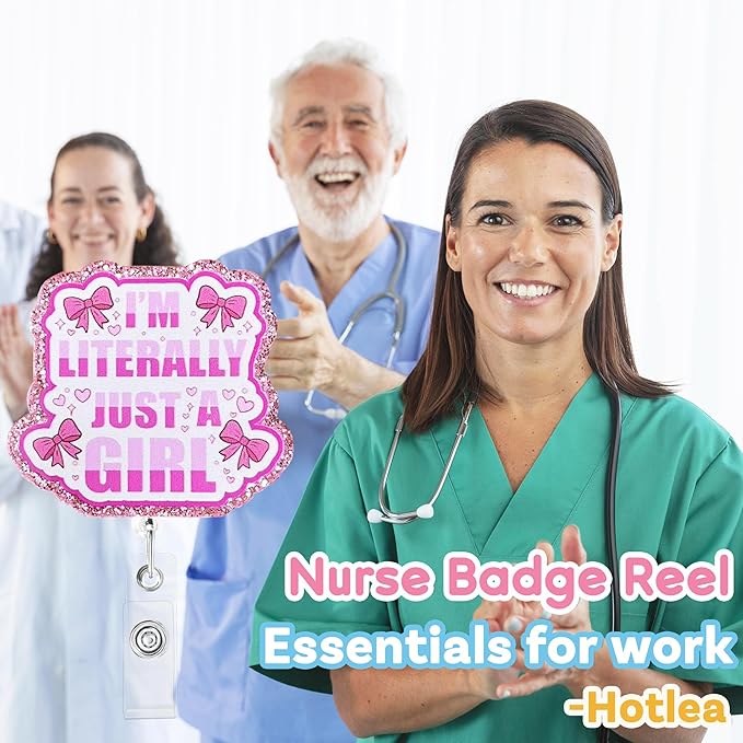 Im Literally Just a Girl Badge Reel with Alligator Clip Funny ID Badge Holders Cute RN LPN CNA MA PCT Badge Buddy Nursing Medical Students Nurse Accessories for Work