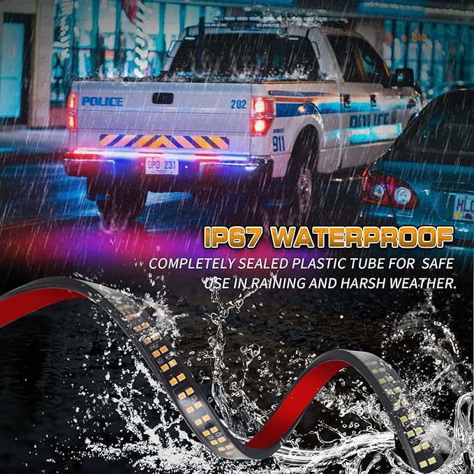 XRIDONSEN 48 inch Truck Tailgate Police Lights Strip 288 LED Tail/Rear Window Strobe Light Bar Red Blue Emergency Lights Flashing Warning Hazard Safety Caution for Vehicles Trucks Pickup SUV Car