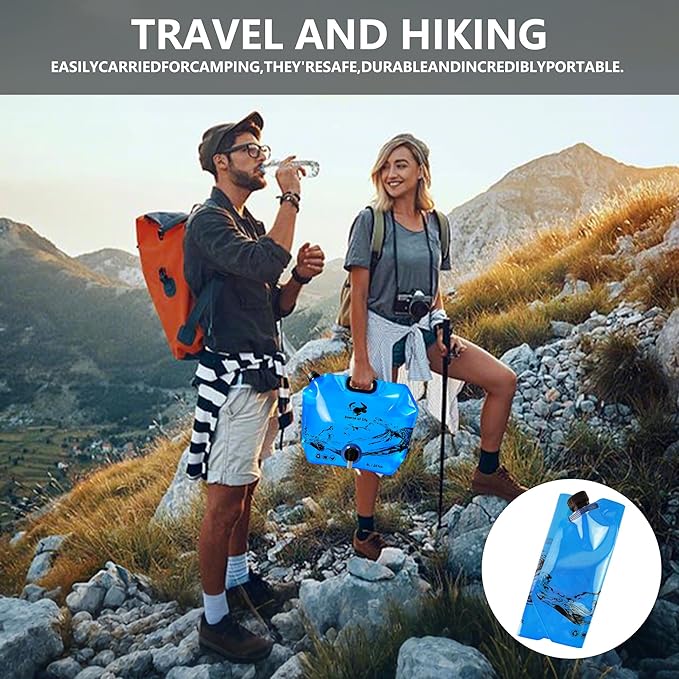 Collapsible 8L Water Storage Bag, BPA-Free Portable Folding Water Jug with Adjustable Faucet, Leakproof Emergency Water Bag for Camping, Hiking, Riding, Outdoor Sport (4, Blue)