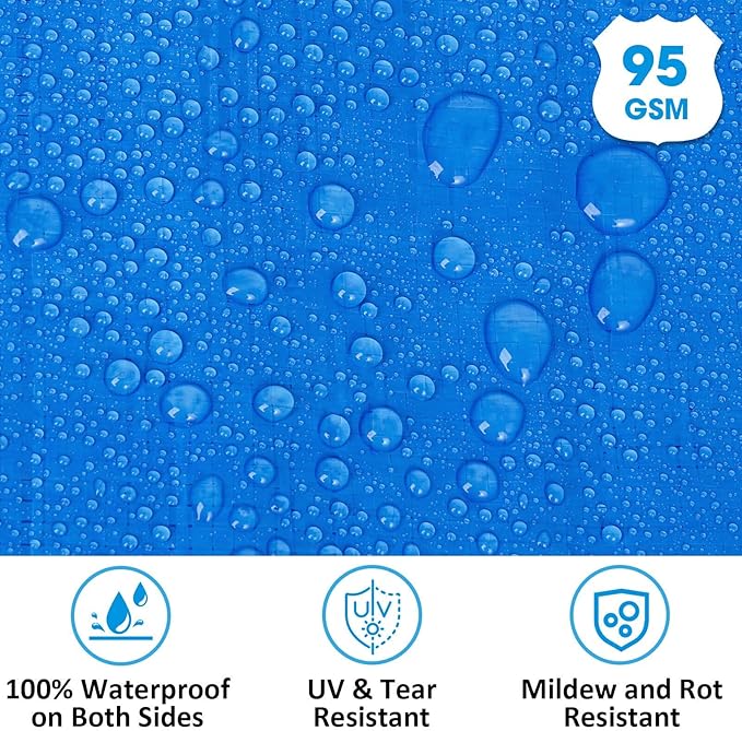 Double-Sided Waterproof Poly Tarp 12x16 Feet 5mil Thick Polyethylene Tarps, Perfect for Outdoor Use, Plastic Cover & Mat for Tent Camping Storage Boat Bikes Vehicles