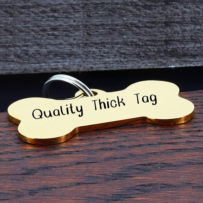 Ultra Joys Personalized Dog Tags for Pets - Durable Stainless Steel Customizable Dog Cat ID Tags - Dog Tags for Safety Optional Engraved on Both Sides -Bone Shape Dog Tag Large Size, Gold