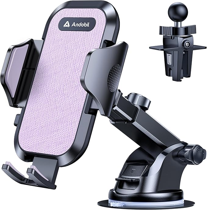 andobil Car Phone Holder, 2025 Military-Grade 89bs Strongest Suction Phone Holders for Your Car Dashboard/Windshield/Vent Easy Clamp Cellphone Holder Truck Stand for iPhone 17 16 15 Pro Max, Purple