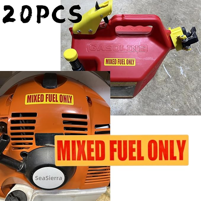 20PCS Mixed Fuel Only Decal Stickers Vinyl Labels for Outdoor Equipment Chainsaws Weed Eaters Small Size Durable Weather Resistant 0.75 Inch x 3.25 Inch